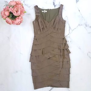 London Times, Tiered Cocktail Dress, Bronze, 4